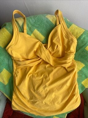 Lands' End Yellow Twist-Front Swim Top